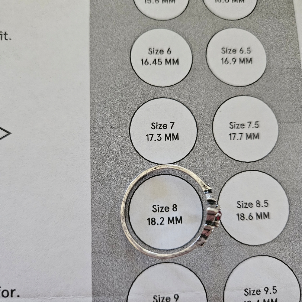 Silver Tone Ring with Red Stone Size 8 - Picture 6 of 6